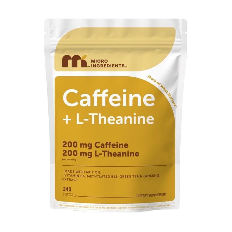 Micro Ingredients Caffeine 200mg + L-Theanine 200mg Complex with MCT Oil, 240 Softgels