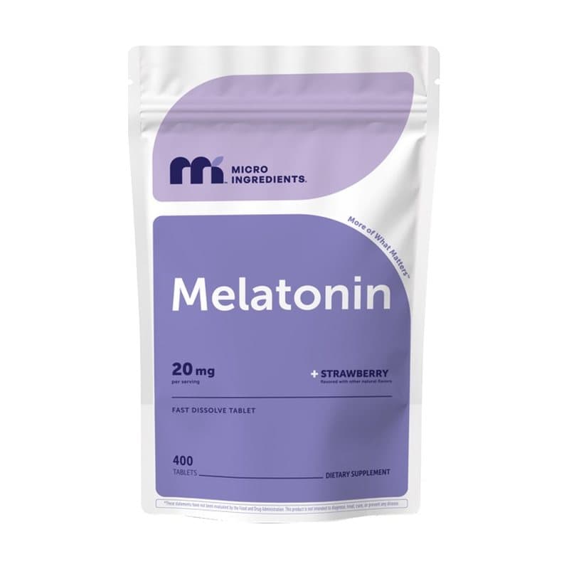 Micro Ingredients Melatonin 20mg Tablets, 400 Counts, Natural Strawberry Flavor