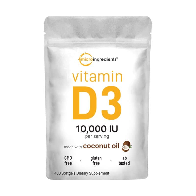 Micro Ingredients Vitamin D3 10,000 IU, 400 Softgels | Virgin Coconut Oil