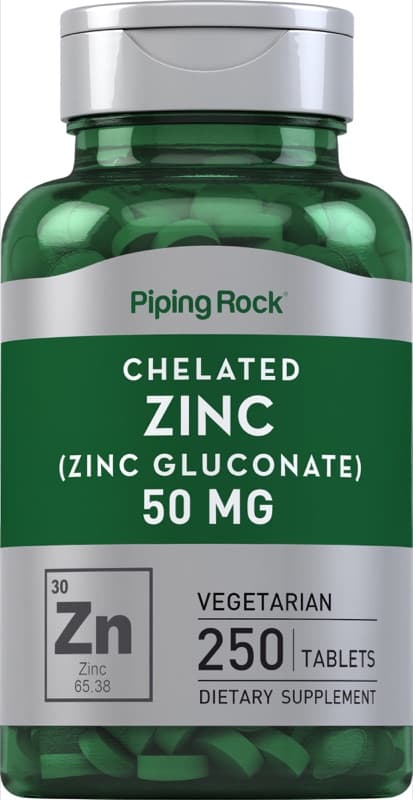 Piping Rock Chelated Zinc (Gluconate), 50 mg, 250 Vegetarian Tablets