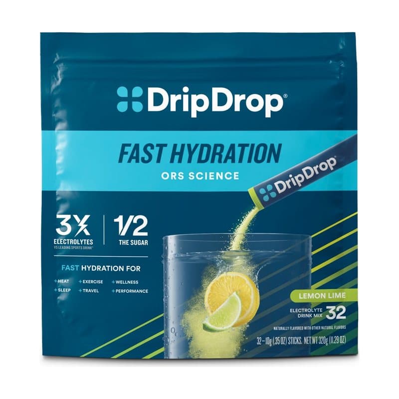 DripDrop Original Electrolyte Powder, Lemon Lime, 8 oz sticks, 32 Pack