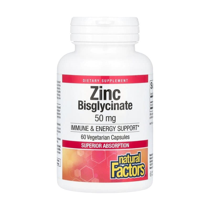 Natural Factors Natural Factors, Zinc Bisglycinate, 50 mg, 60 Vegetarian Capsules